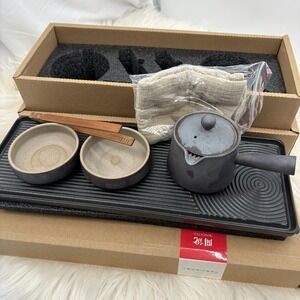 Whentea Asian Set. New‎ in Box Ceramic Black & White Tray Chopsticks Teapot